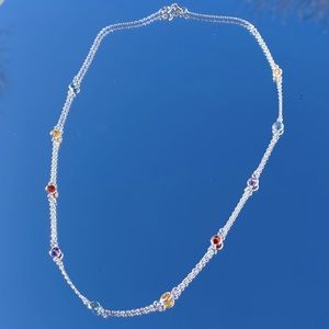 VINTAGE Sterling Silver Rainbow Gemstone Necklace